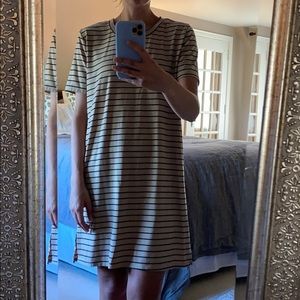 TAN AND BLACK STRIPE TEE DRESS
